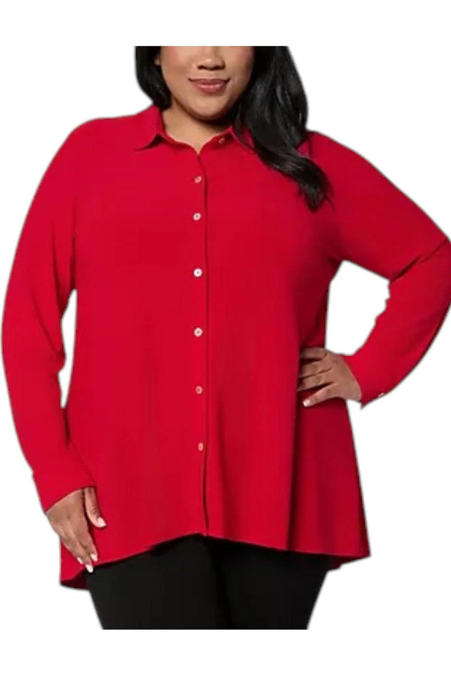 Dennis Basso Women's Caviar Crepe Knit Button w/ Hi-Low Hem Cranberry - Regular